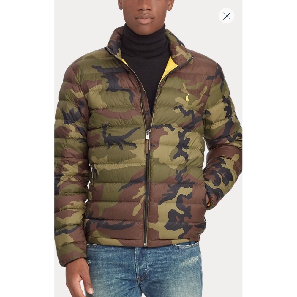Polo Ralph Lauren Mens Full Zip Camo Packable Mock Neck Down Jacket M